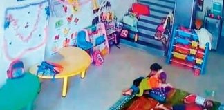 10 month old being thrashed & kicked by caretaker in crèche at Mumbai